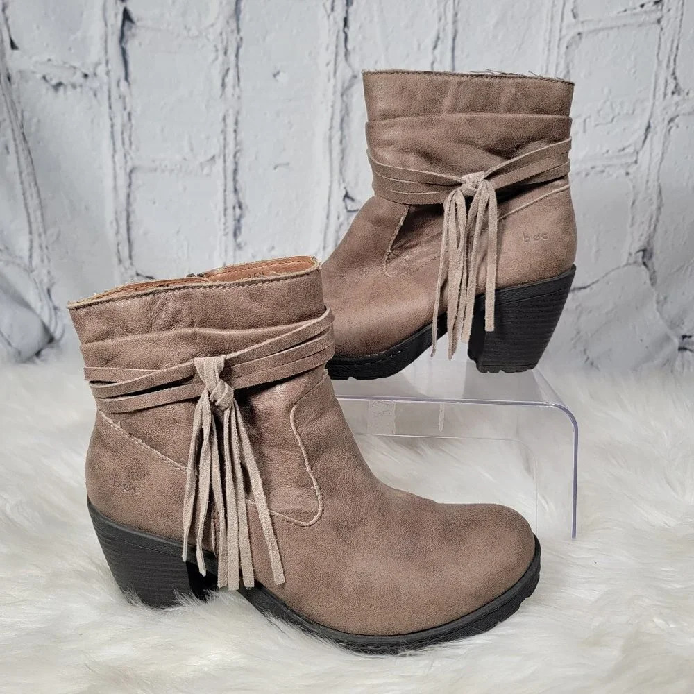 B.O.C Alicudi Womens Heeled Ankle Boot Boho Booties Tassel Casual Tan Neutral